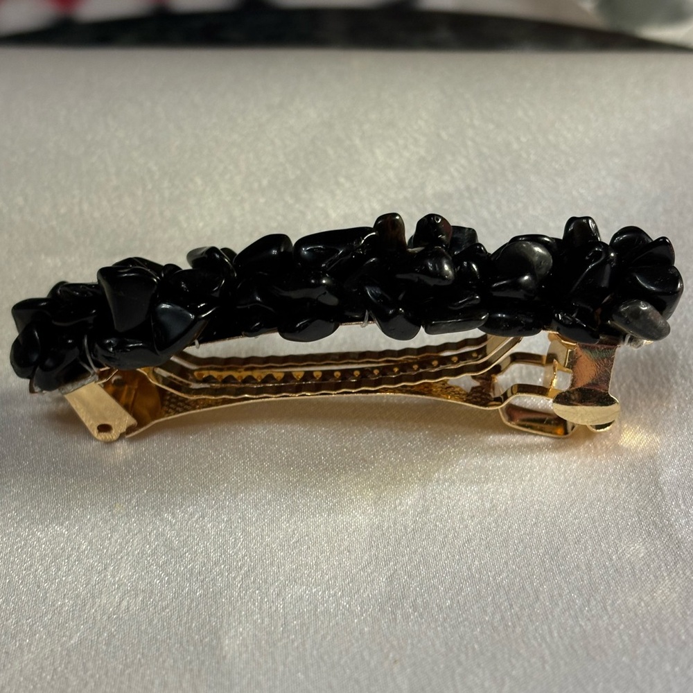 Handmade barrette black Jasper stone chips 3 inches